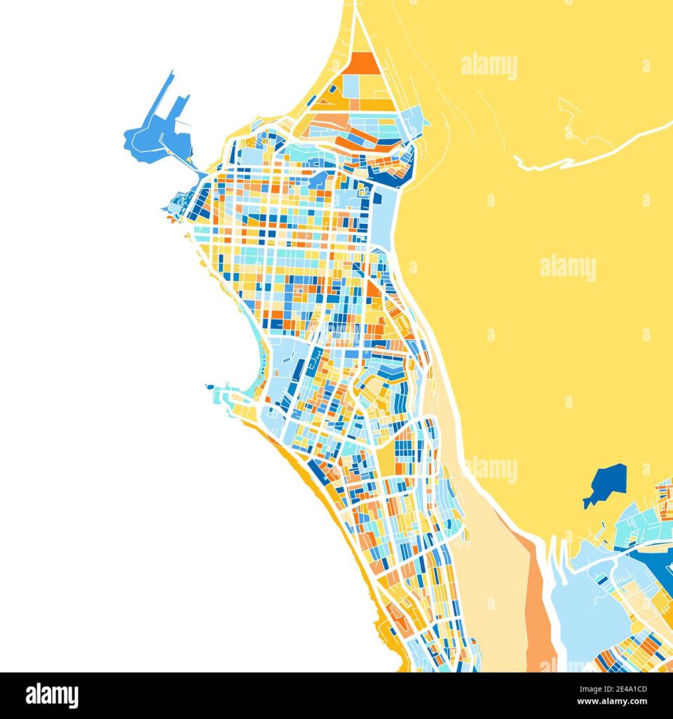 color art map of iquique chile chile in blues and oranges the color gradations in iquique map follow a random pattern 2e4a1cd